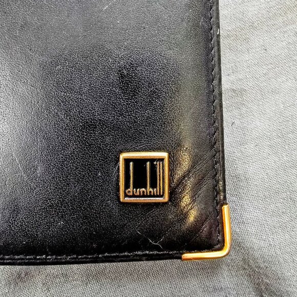 Vintage Dunhill Black Leather Bifold Wallet with Gold Accents - Picture 2 of 6